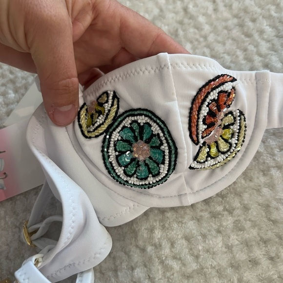 NWT Oceanus Women's White Cara Two-Piece Bikini Set beaded ($315) X-Small - Picture 7 of 8